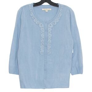 NWT Cardigan Sweater 3/4 Sleeve Cottage Coquette Coastal Button Up Blue Medium